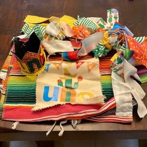 First 1st birthday table cover, high chair decoration, and uno hat